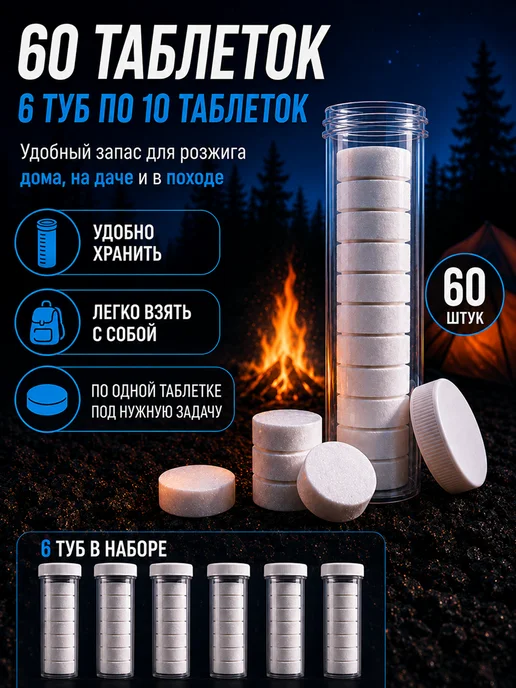 Сухое горючее в тубусе - 60 таблеток для розжига (6 туб), вариант, фото 5
