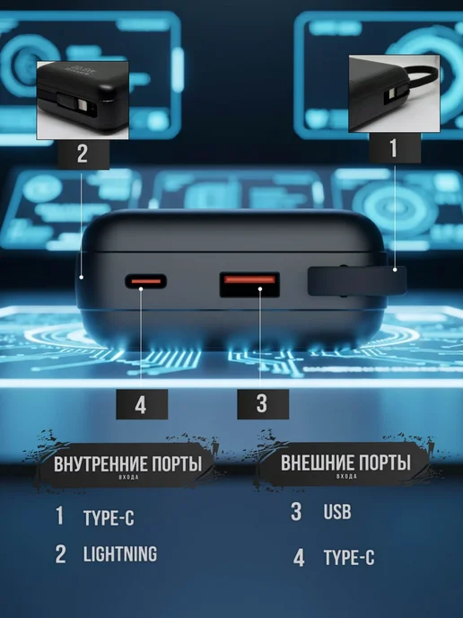 PINENG PRO Повербанк для зарядки смартфона 20000mAh, 20000 мАч, фото 4