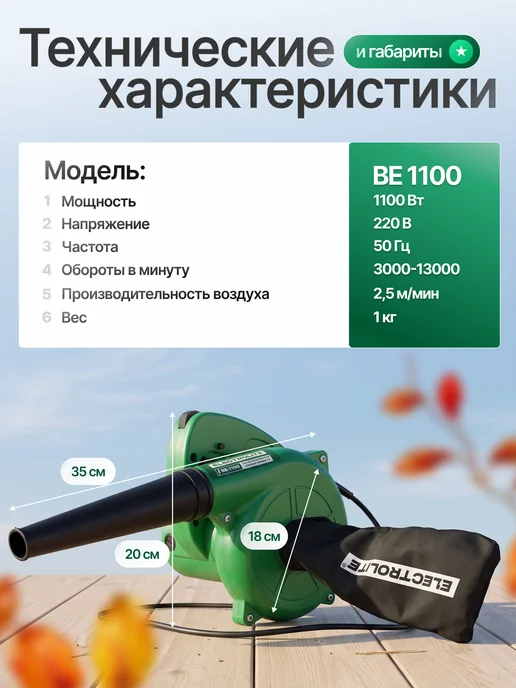 ELECTROLITE Воздуходувка электрическая BE 1100, вариант, фото 7