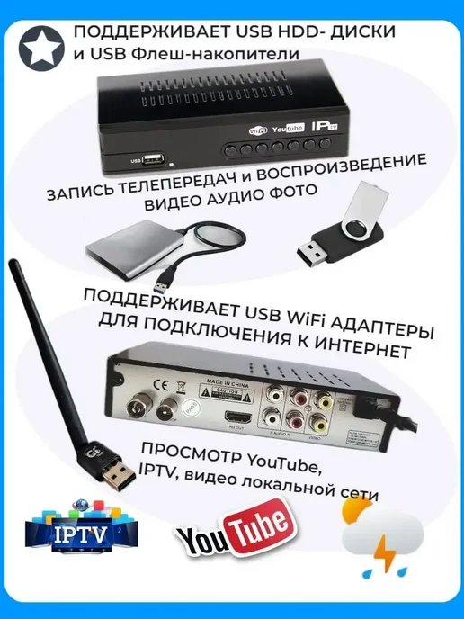 Приставка для телевизора на 20 каналов, черный, фото 4
