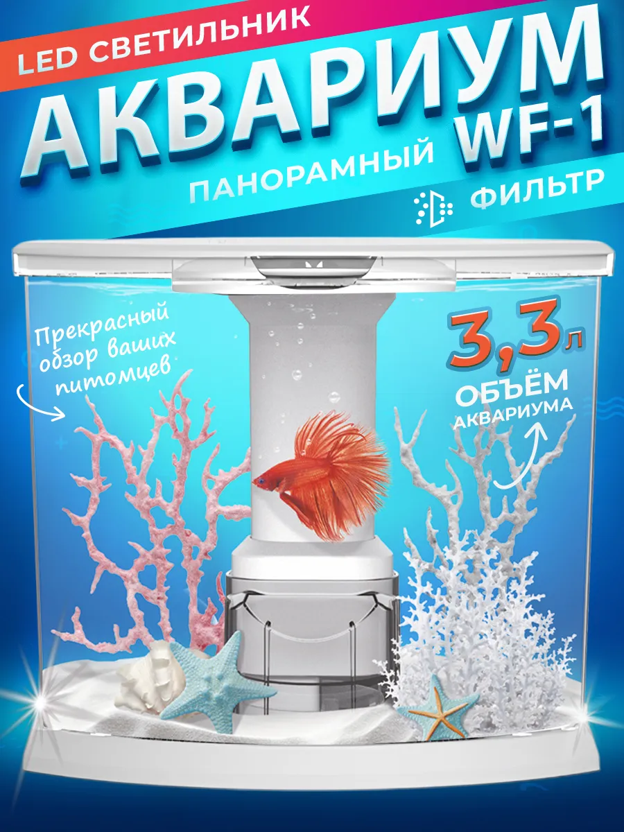 Аквариум для рыбок с фильтром и подсветкой 3,3 л