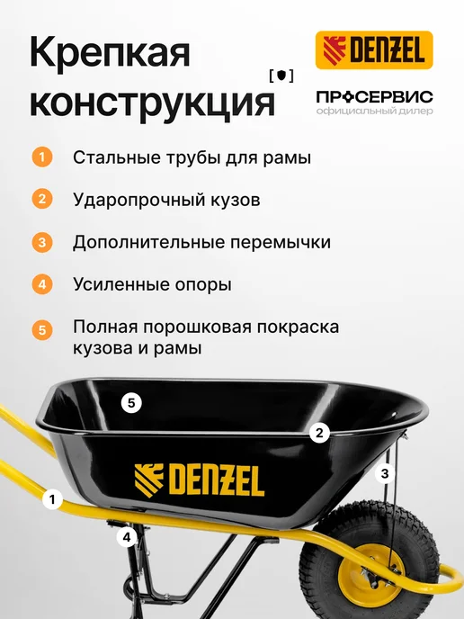 DENZEL Тачка садовая одноколесная усиленная, черный, фото 3