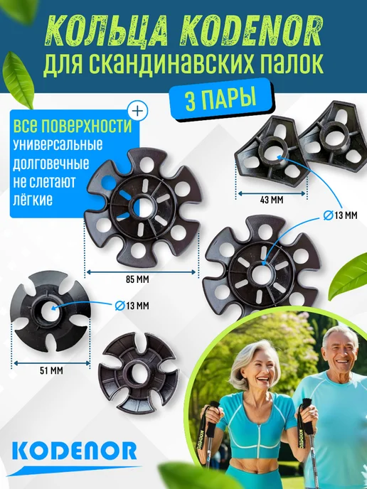 KODENOR Кольца ограничительные CORDENO для скандинавских палок, черный