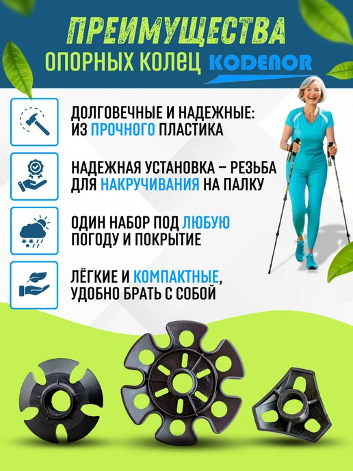 KODENOR Кольца ограничительные CORDENO для скандинавских палок, черный, фото 6