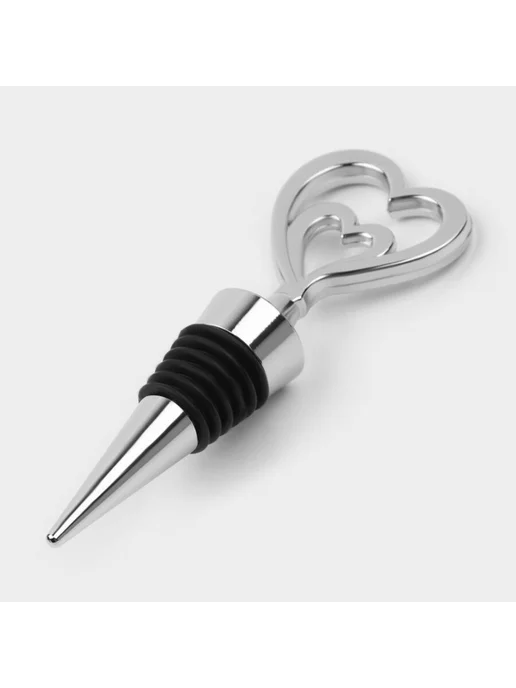 Уют for you Пробка для бутылки двойное сердце, 11,5 см, серебро, серебристый, фото 3