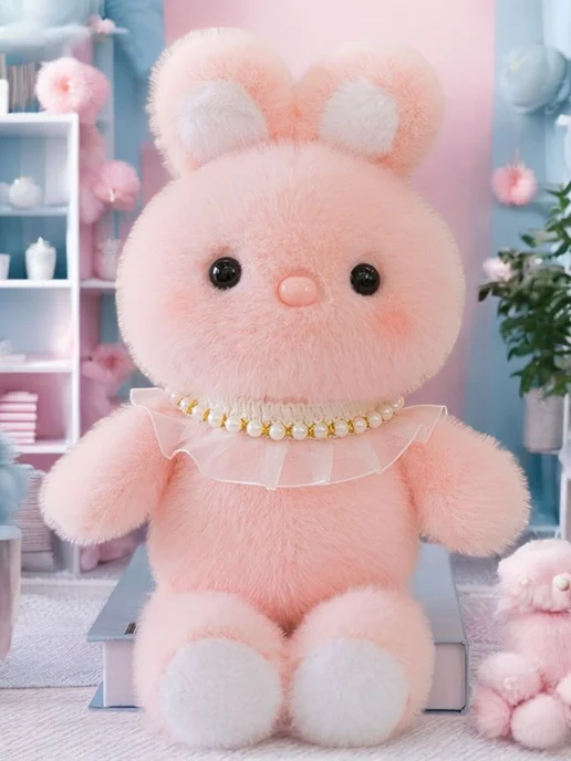 Toy palace Мягкая игрушка Зайчонок с бусами 25 см, розовый, фото 2
