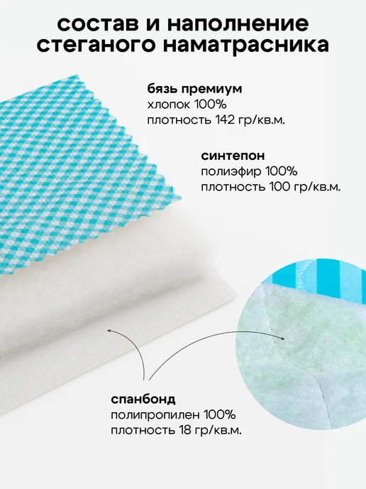 LAOMA Стеганый наматрасник на молнии 60×140 см съемный, 60x140, фото 3