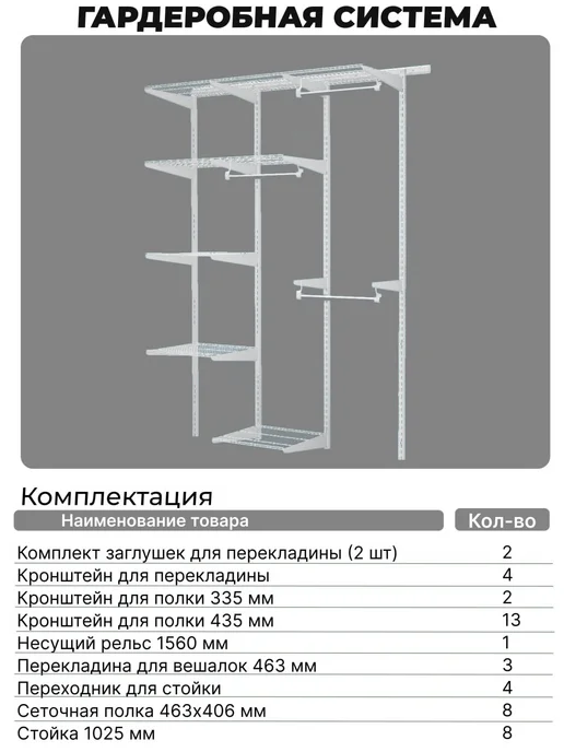 Титан-GS Гардеробная система хранения прямая на 144 см, титан, фото 2
