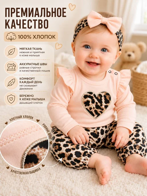 Murat Baby Collection Нарядный комплект костюм боди для новорожденных, розовый, фото 2