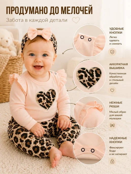 Murat Baby Collection Нарядный комплект костюм боди для новорожденных, розовый, фото 6