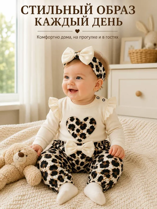 Murat Baby Collection Летний комплект костюм с боди для новорожденных на выписку, бежевый, фото 3