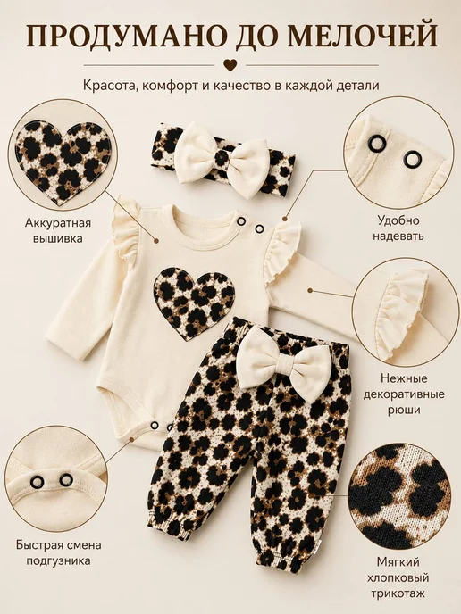 Murat Baby Collection Летний комплект костюм с боди для новорожденных на выписку, бежевый, фото 4