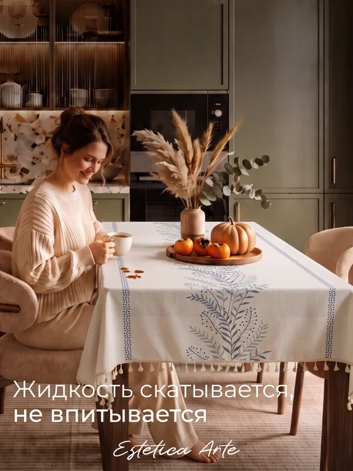 ESTETICA ARTE Скатерть на стол тканевая водоотталкивающая 100х160см, голубой, фото 3