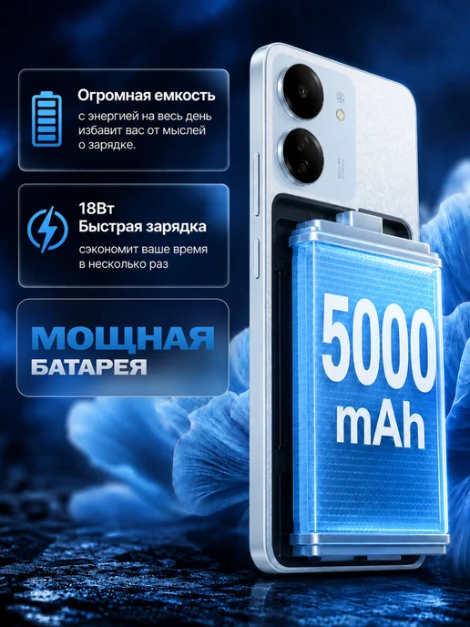 Смартфон Xiaomi Redmi 13C 8/256 ГБ, голубой, фото 7