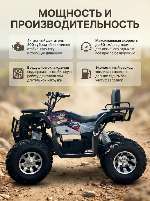 Квадроцикл бензиновый Ikingi K225 200CC (кубов), черный, фото 2