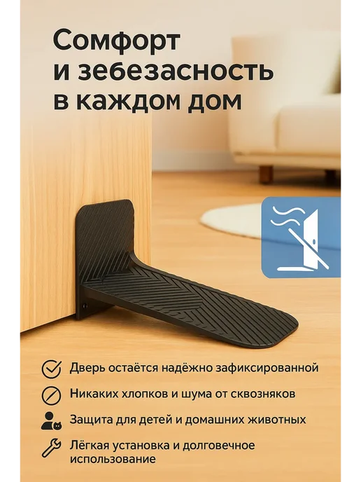 НМВ70 Фиксатор-стоппер для двери универсальный, 1 комплект, чёрный, черный, фото 4