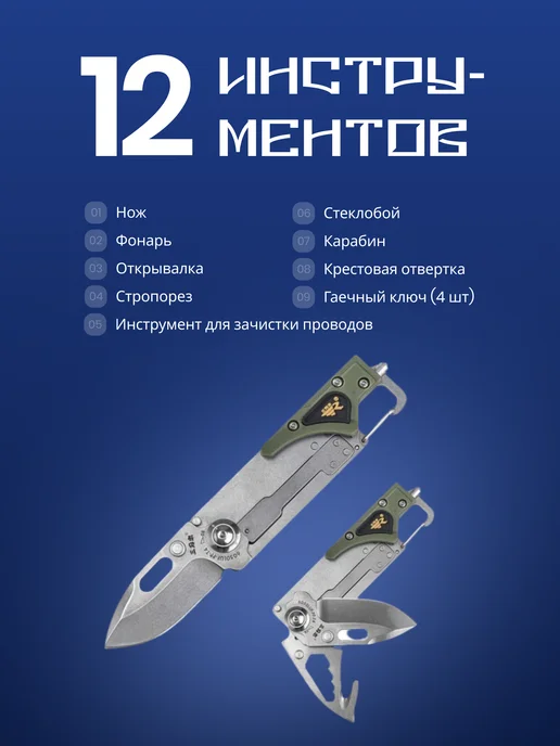SanRenMu Многофункциональный нож складной 6050LUF-PP-T4, зеленый, фото 5