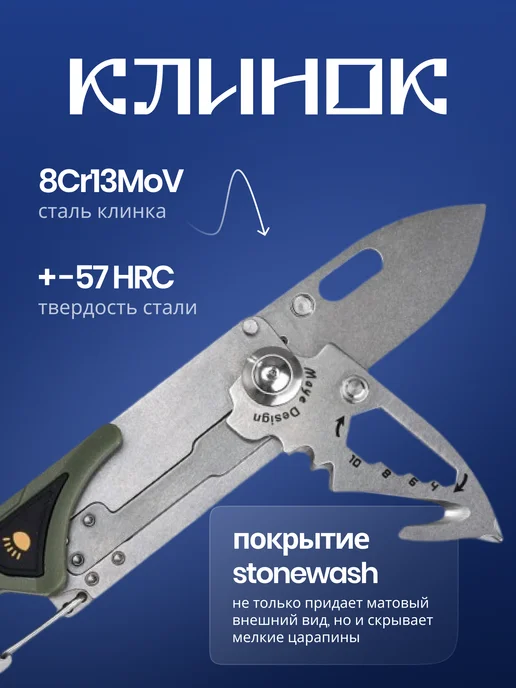 SanRenMu Многофункциональный нож складной 6050LUF-PP-T4, зеленый, фото 7