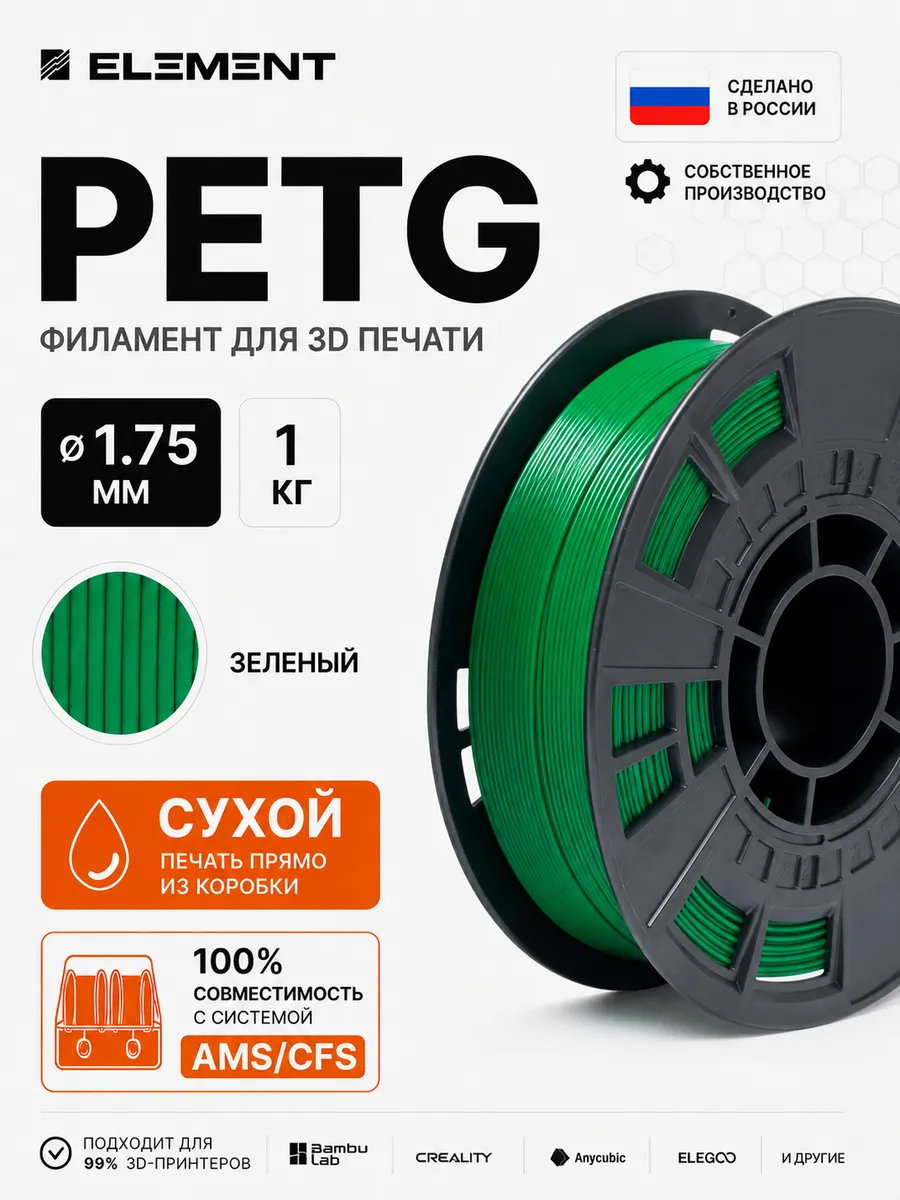 PETG пластик для 3D принтера 1.75 мм 1 кг зеленый