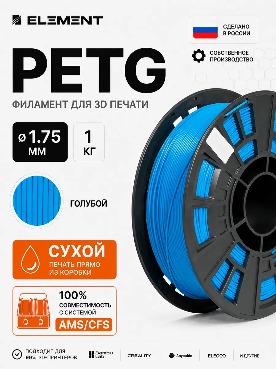 PETG пластик для 3D принтера 1.75 мм 1 кг голубой
