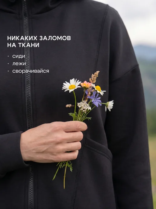 Vinselion Утепленная кофта зип худи спортивное короткое на молнии, черный, фото 2
