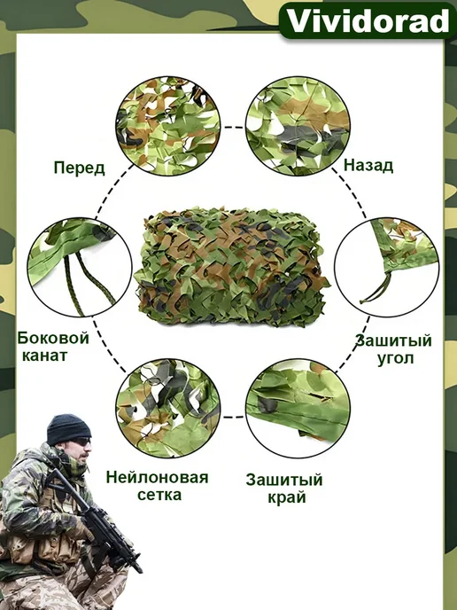 Vividorad Сеть маскировочная 5*8 метров зеленый, 5x8, 8 м, фото 4
