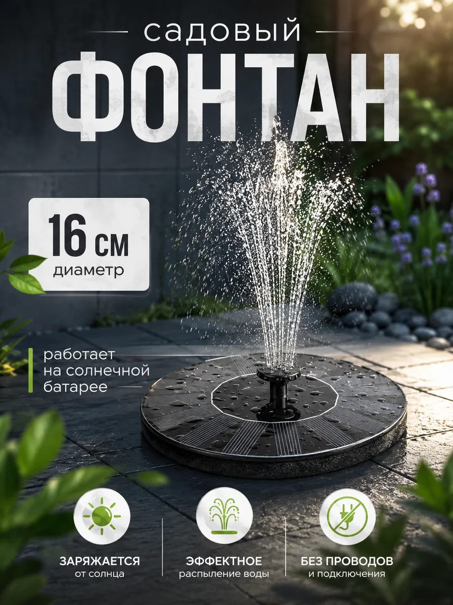 Садовый фонтан на солнечной батарее