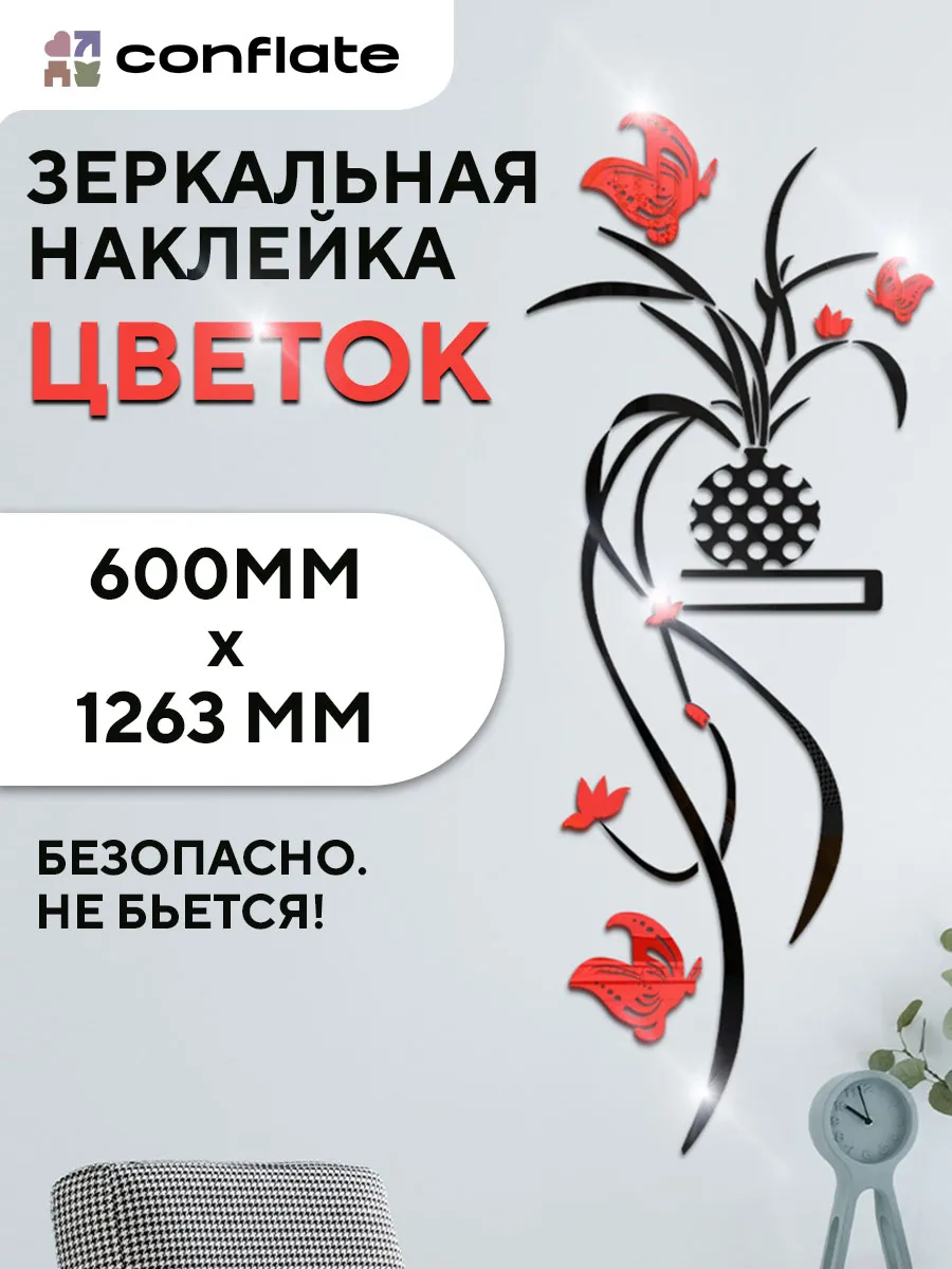 Зеркальная наклейка на стену цветок ананас