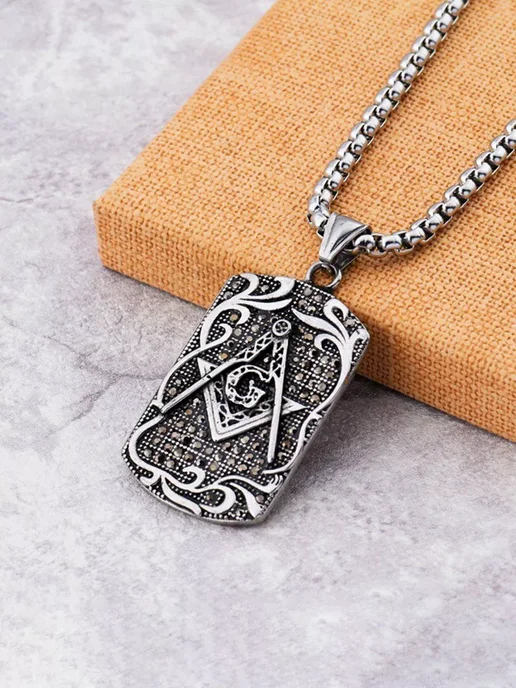 LAWE Кулон на шею с цепочкой Masonic Symbol 60 см, серый, фото 5