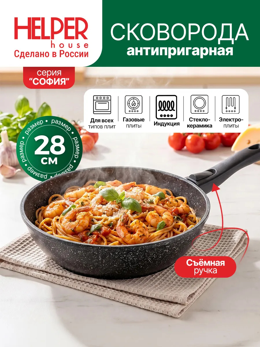 Сковорода для индукционной плиты со съёмной ручкой 28 см
