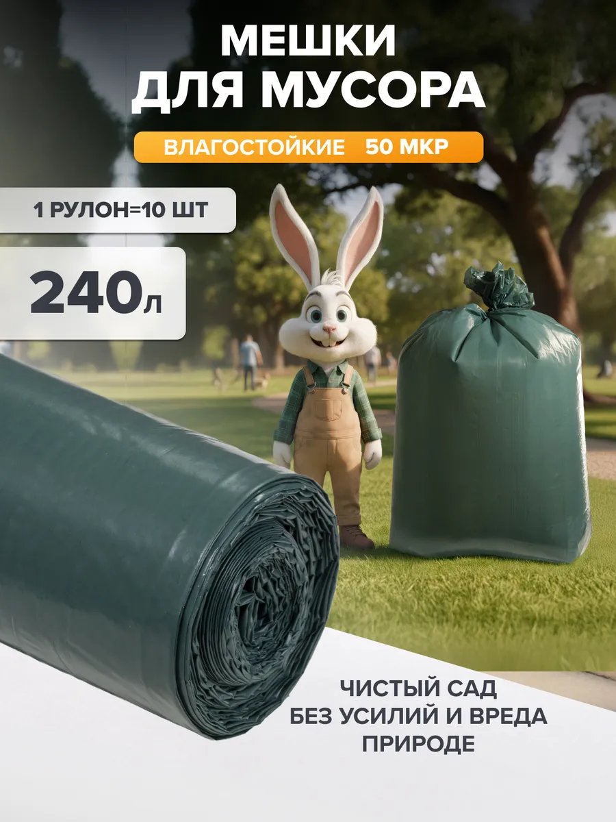 Мешки для мусора 240 л прочные большие пакеты 10 шт