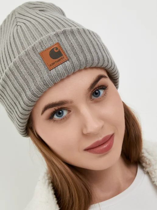 Carhartt Шапка зимняя бини с подворотом, серый, фото 3