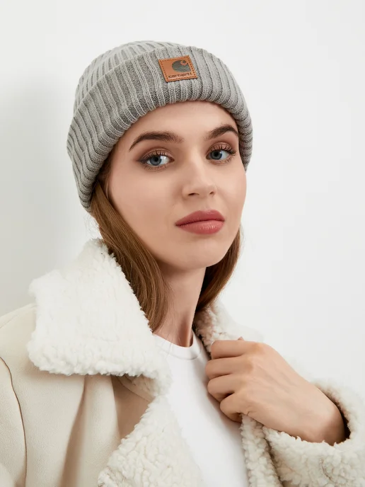 Carhartt Шапка зимняя бини с подворотом, серый, фото 4