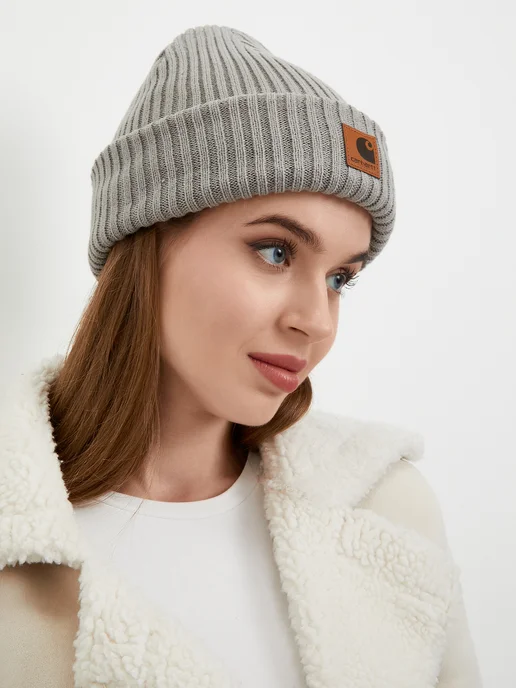 Carhartt Шапка зимняя бини с подворотом, серый, фото 5
