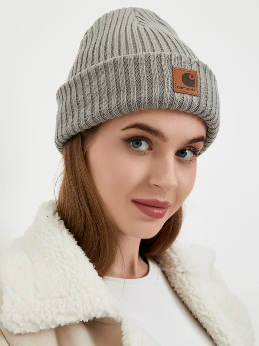 Carhartt Шапка зимняя бини с подворотом, серый, фото 7