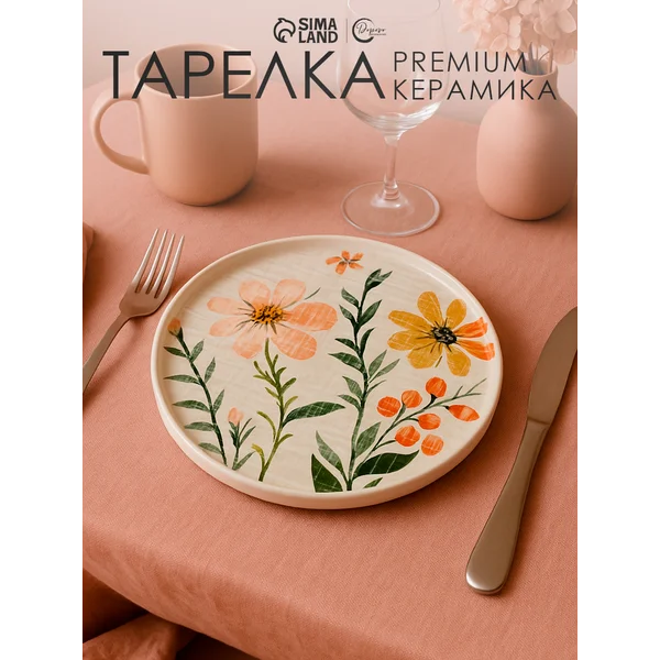 Подарочная тарелка обеденная керамическая, 21 см