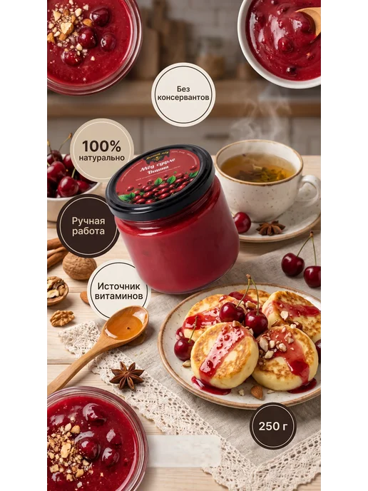 golden taste мед-суфле со вкусом вишни без сахара 250гр, 250 г, фото 3