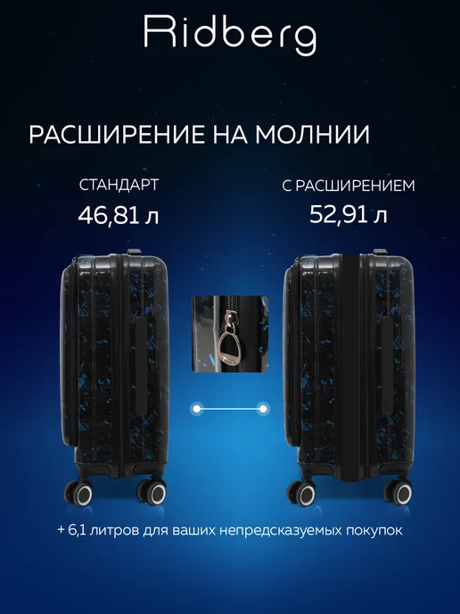 Ridberg Чемодан на колесах S ручная кладь с расширением, синий, фото 4