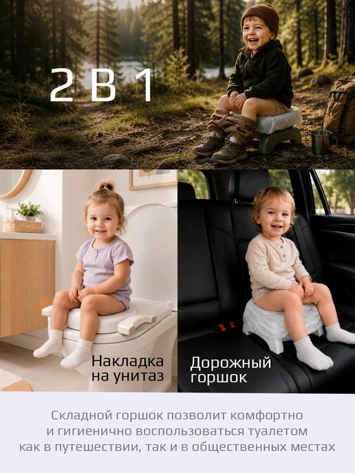 KIDWICK Накладка на унитаз детская складная, горшок дорожный, голубой, фото 2