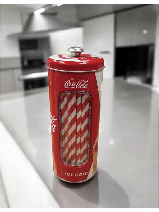 Coca Cola жестяная туба с 20 бумажными соломинками, вариант, фото 3