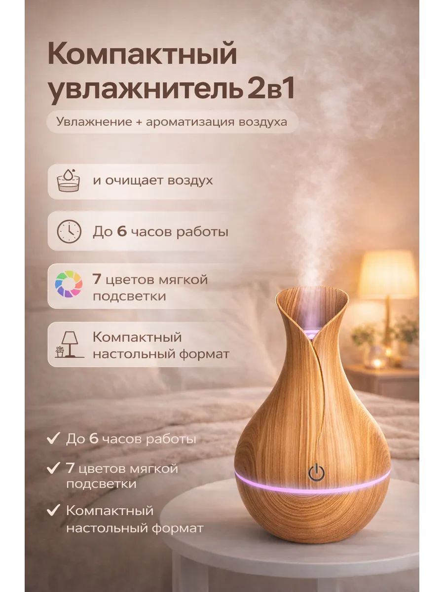 Увлажнитель воздуха для дома мини бесшумный аромадиффузор
