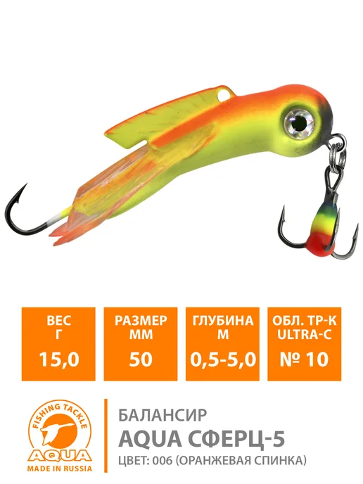 Aqua Балансир рыболовный Сферц 50mm 15g цвет 006, 15 г