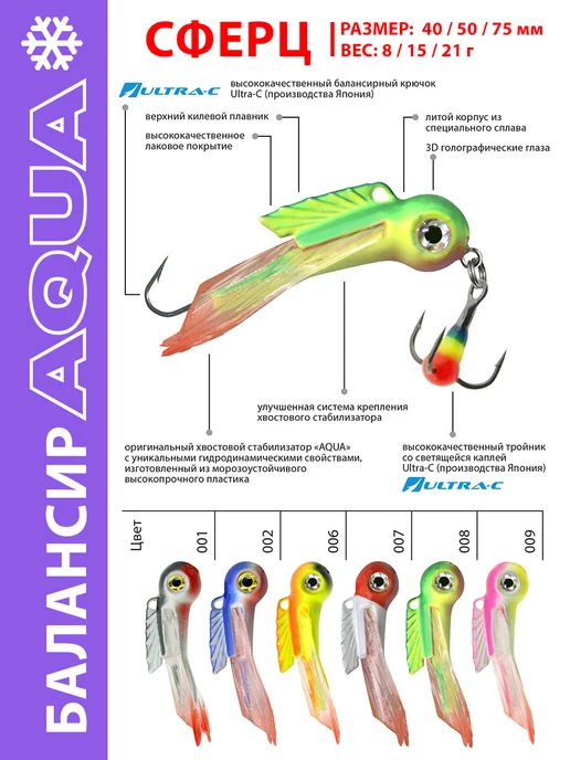 Aqua Балансир рыболовный Сферц 50mm 15g цвет 006, 15 г, фото 3