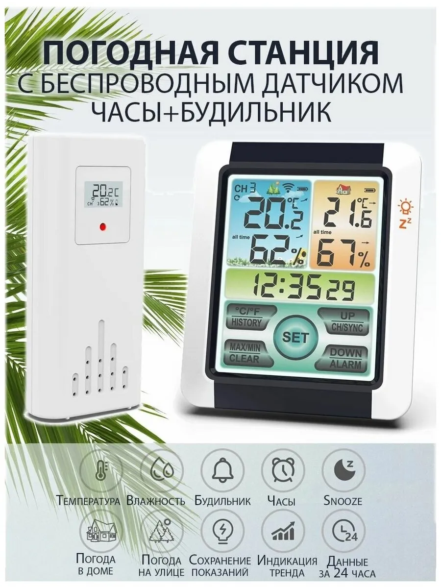 Погодная станция с беспроводным выносным датчиком и часами