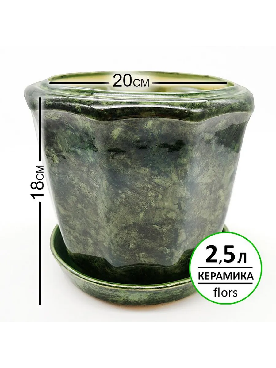 Горшок керамика 20x20x18 см, 2.5л, N 20 зеленый глянец