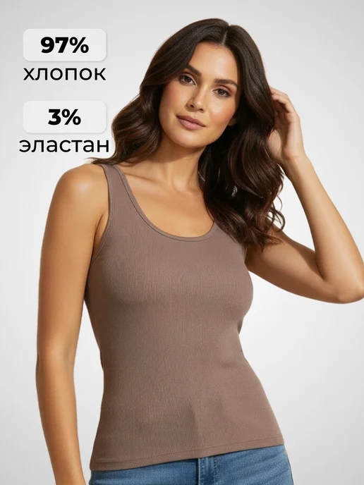 LadyMary Майка базовая бельевая в рубчик топ, коричневый, фото 2