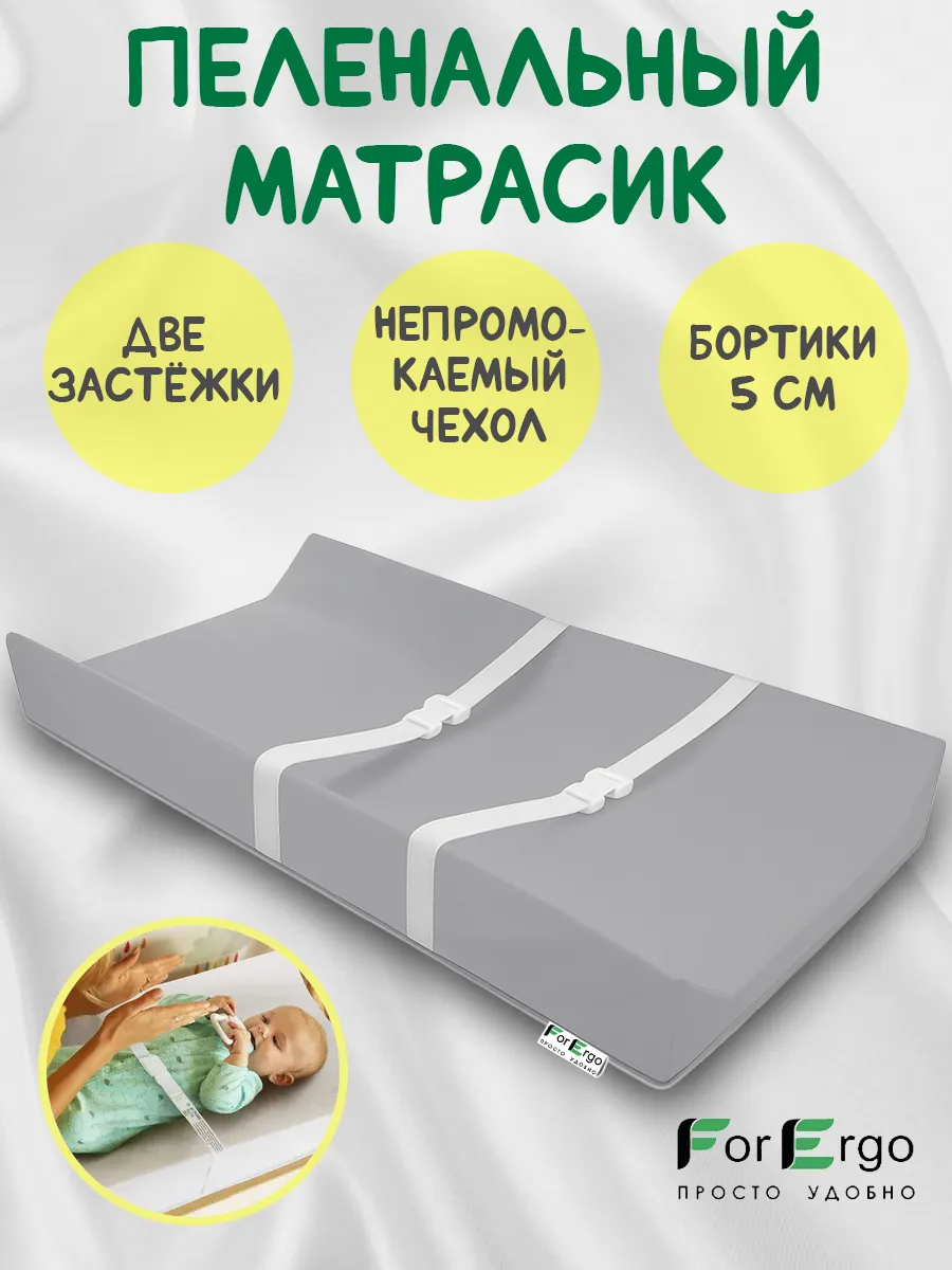 Матрас пеленальный непромокаемый, с бортиками и ремнями