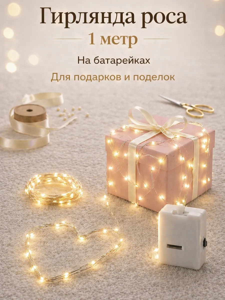 Гирлянда на батарейках маленькая 1 метр желтая