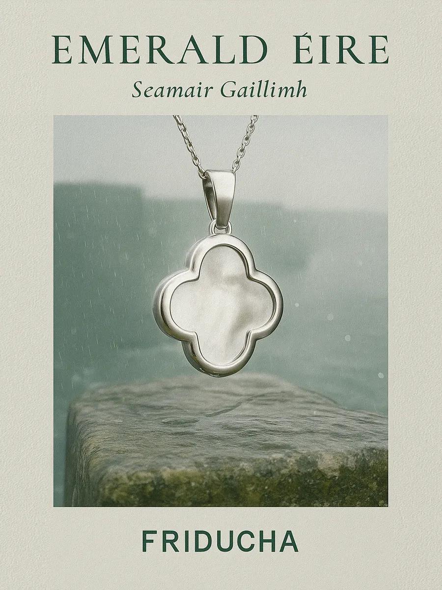 Подвеска Gaillimh, клевер с перламутром, родий
