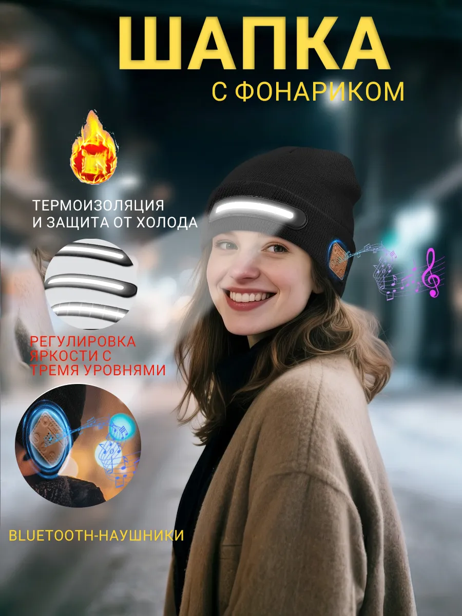шапка с фонариком и гарнитурой